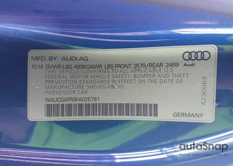 2015 Audi S5 3.0T Premium Plus from USA, damaged, VIN WAUCGAFR9FA025791
